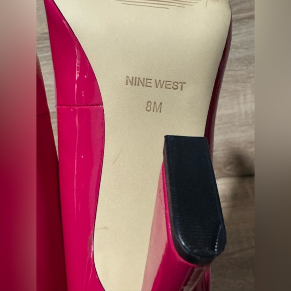 Flared heel pumps Women’s size 8 Nine West trendz hot Barbie pink heels patent - Picture 5 of 8